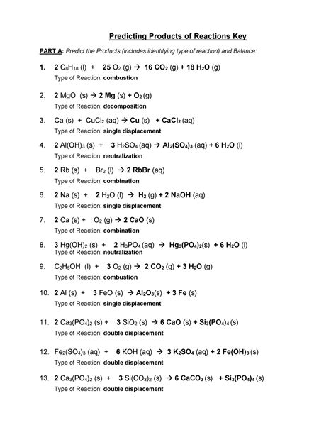 double replacement reaction worksheet answer key pdf
